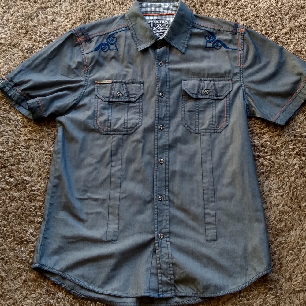Affliction Large Black Premium Collard Button Down